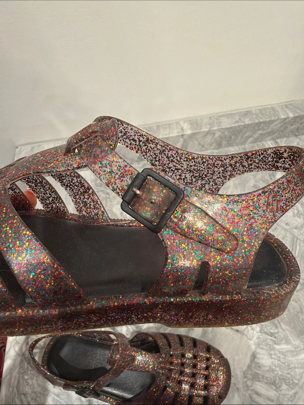 Mini Melissa Jelly Sandals with Multicolor Glitter